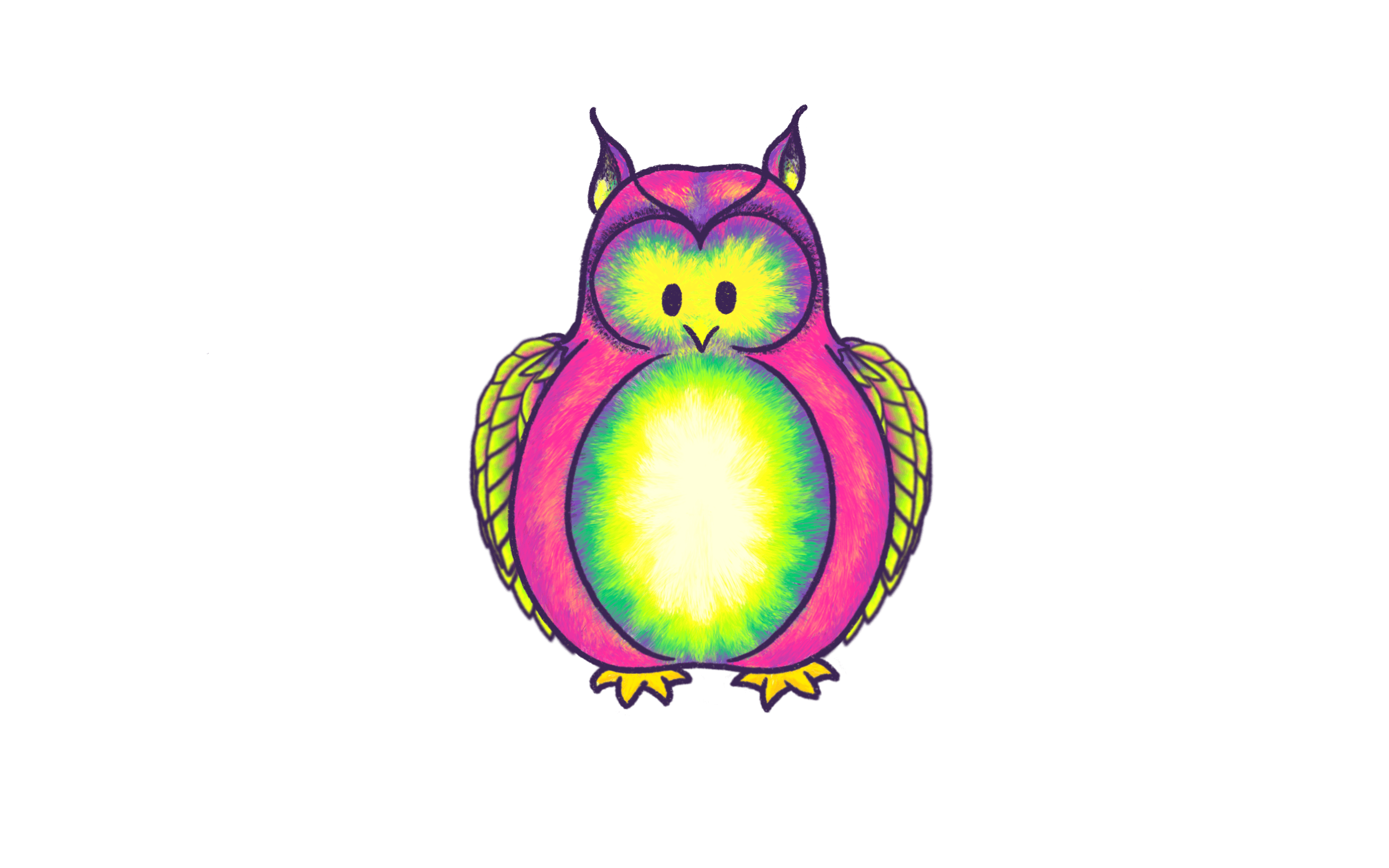 Fat Fuzzy, a colorful owl, in stand-by position.